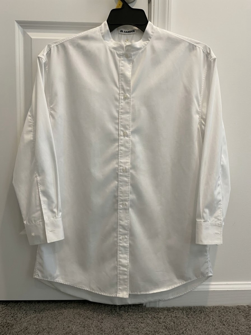 Jil Sander White Cotton Band Collar Button-Up Shirt - Made in Italy